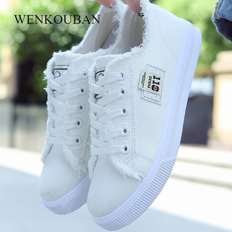 Кеды женские из денима холщовые кроссовки на шнуровке модная повседневная обувь