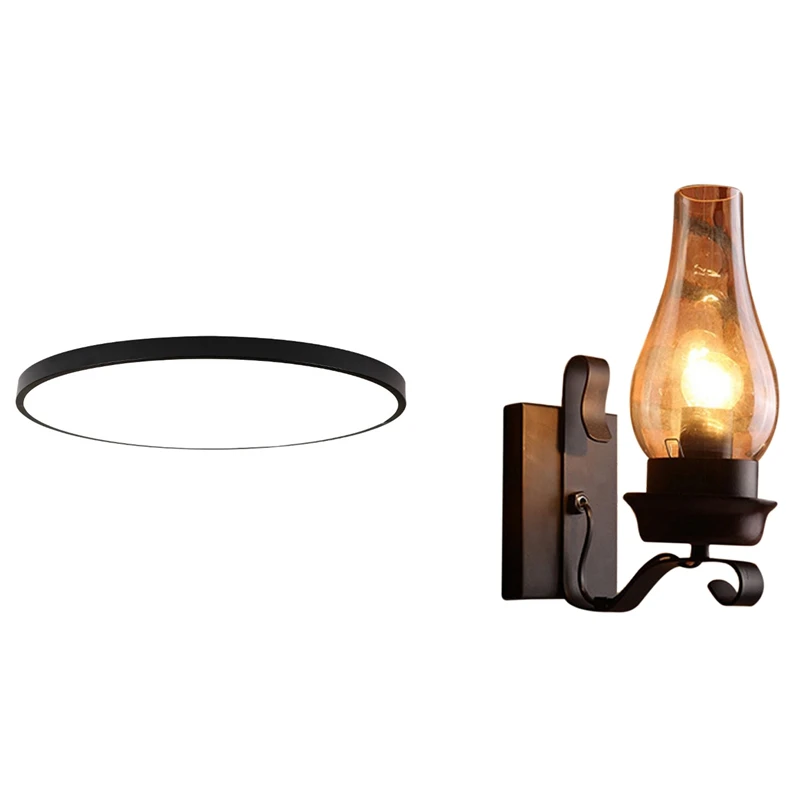 

Светодиодная ультратонкая потолочная лампа, черный светильник в деревенском стиле, стеклянный декоративный светильник для спальни, 5 см, 30 ...