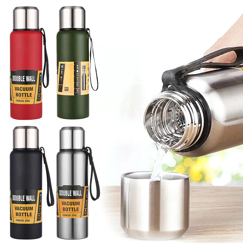 

Large Capacity Thermos Stainless Steel Vacuum Flask Outdoor Portable Car Coffee Insulated Water Bottle Thermos Rope Home Filter