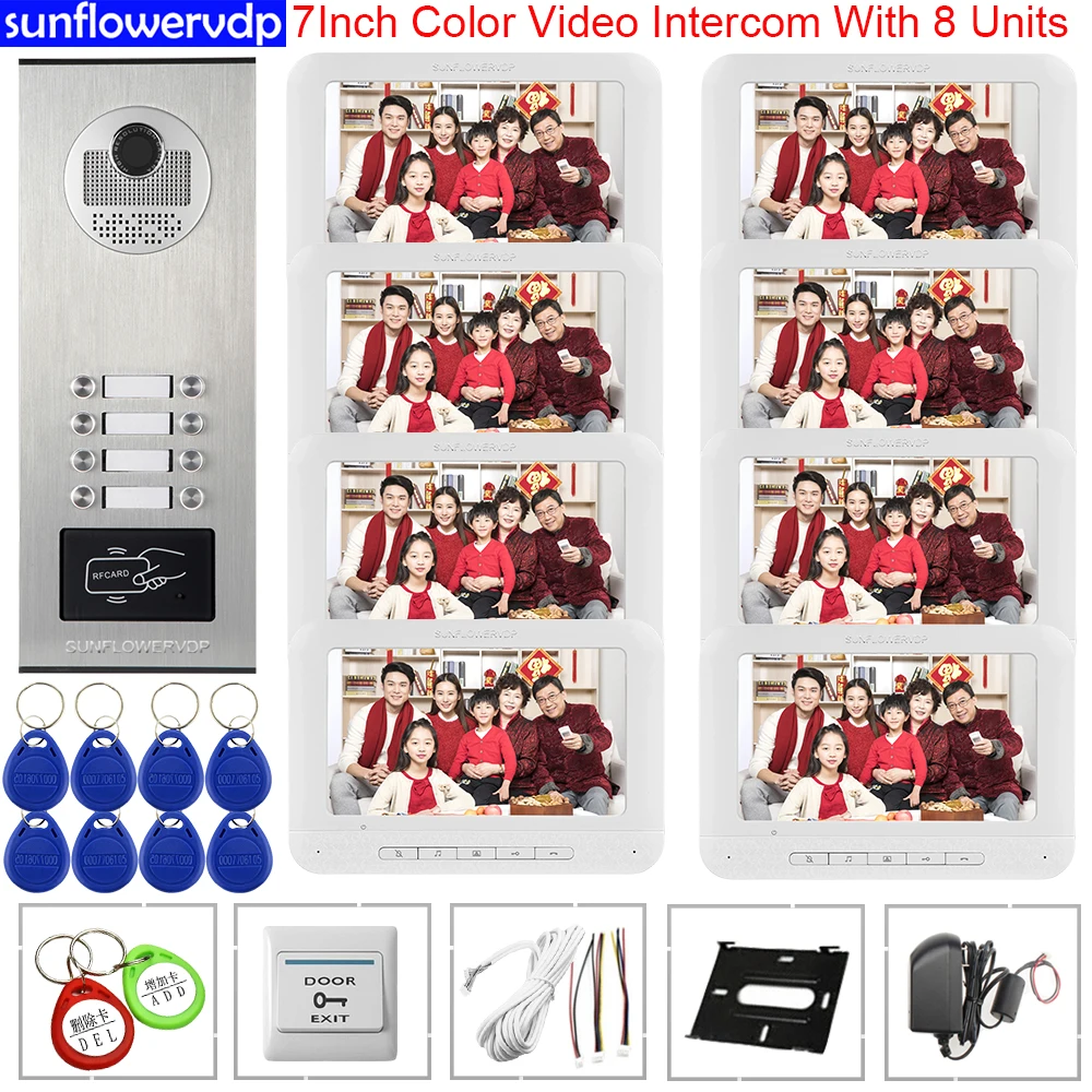 7 "Video Deurbel Rfid Access Control Security Deur Entry 8 Monitoren Video Deur Telefoon Universele Intercom Sleutel Intercom Deurtelefoon