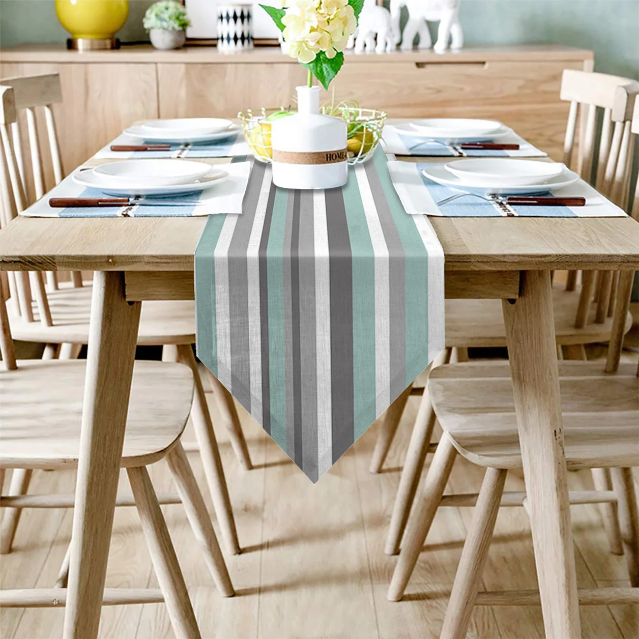 Серо-синяя настольная дорожка в полоску для свадебного декора современная