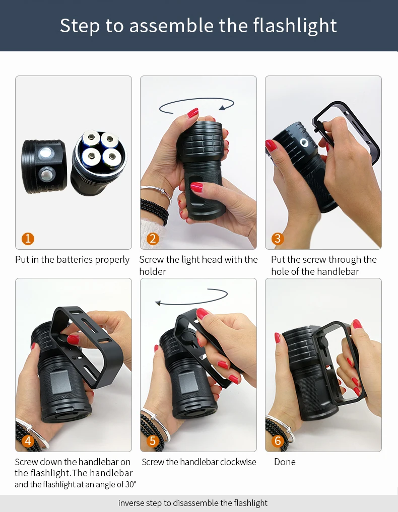 売る 強力な職業ダイビング懐中電灯IPX-8防水レベル水中写真撮影の補助光の最大潜水深度200-500m