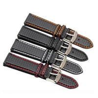 18mm 20mm 21mm 22mm 23mm durable orange stitching carbon fiber mens black red genuine leather with silver clasp watchband strap