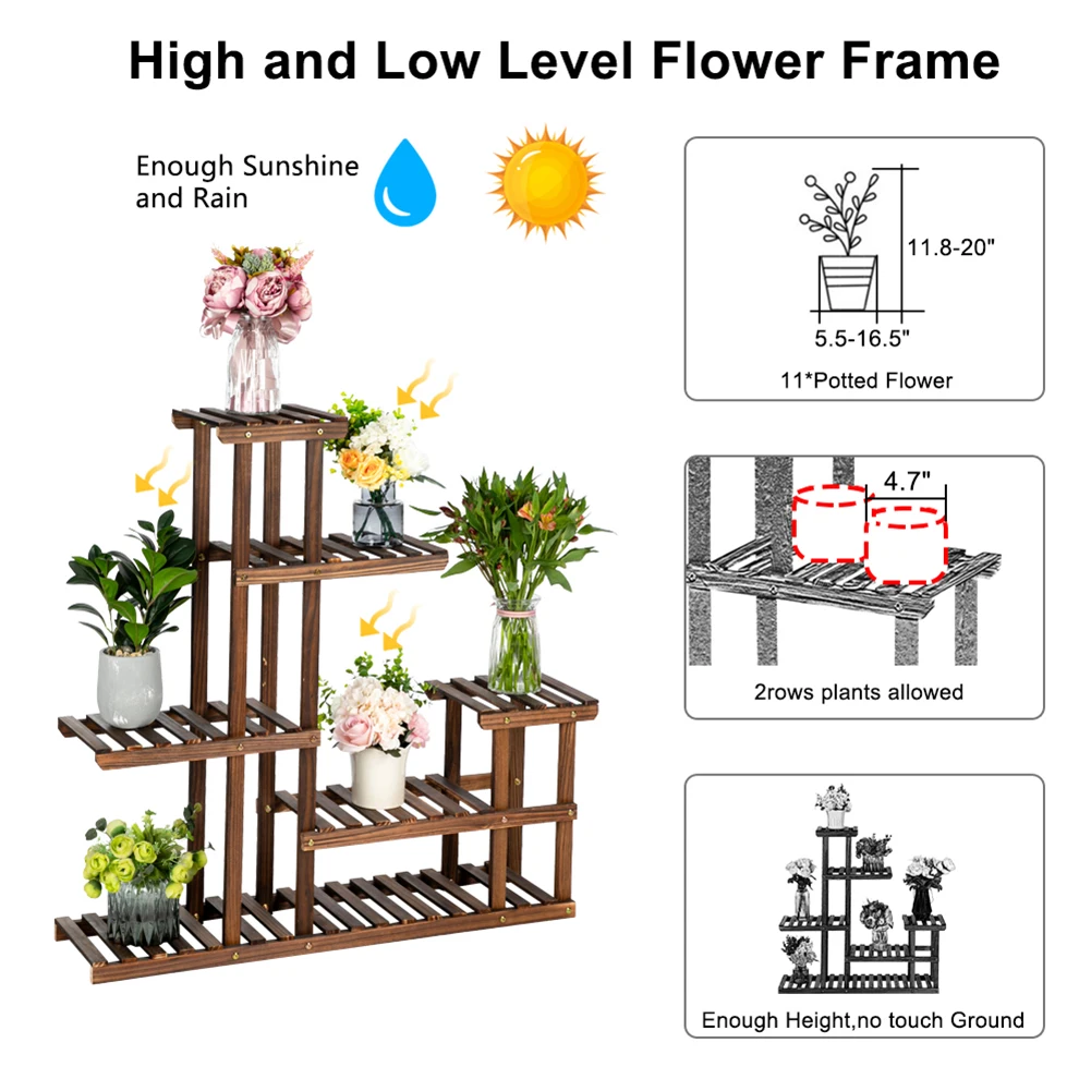 

Plant Stand Artisasset 5 Floors 10 Seats Indoor And Outdoor Multifunctional Carbonized Wood Plant Stand