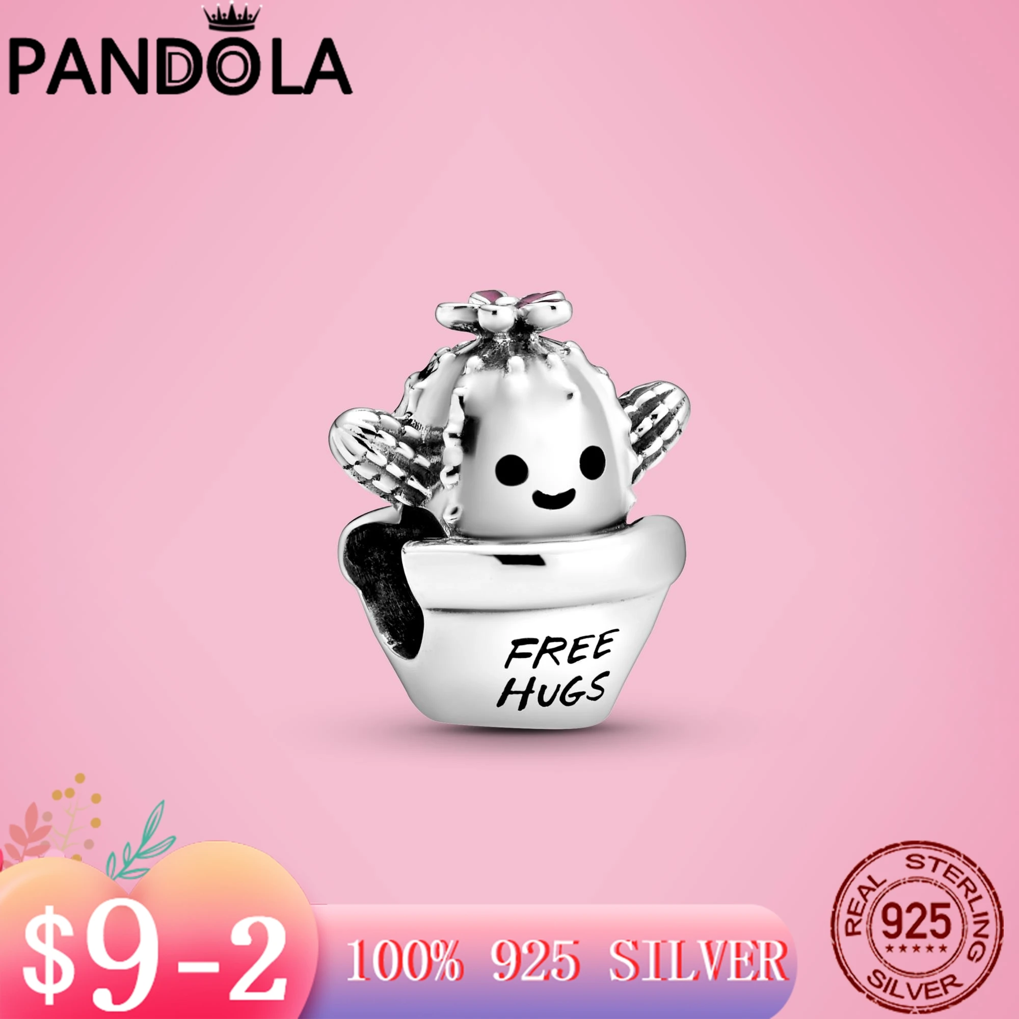 

Новинка 2021, подвески-бусины в виде кактуса, серебристые обнимающие, подходят для оригинального браслета Pandora, серебристые ювелирные изделия...