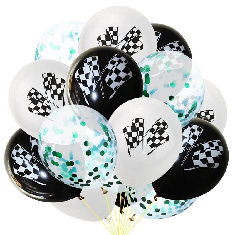 

Twins Party 15Pcs Black White Racing Flag Balloons Car Race Party Decoration Gold Confetti Balloons Kids Birthday Party Supplies