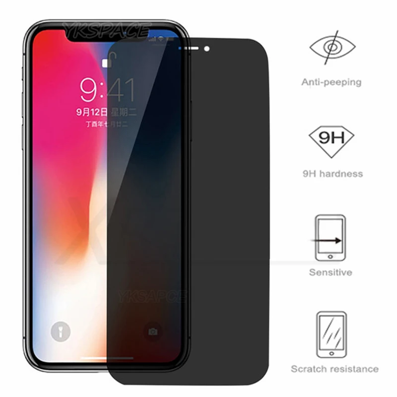 Закаленное стекло 9H для iPhone X XS 11 12 mini Pro Max 5 5S SE 2020 6 6S 7 8 Plus антишпионская