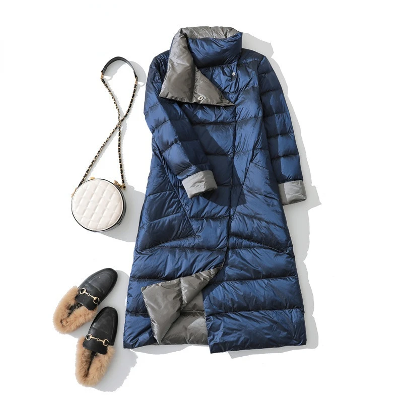 

Fashion Double Sided Down Jacket Coat Female Spring Turtleneck White Duck Down Double Breasted Warm Women Parkas Snow Outwear