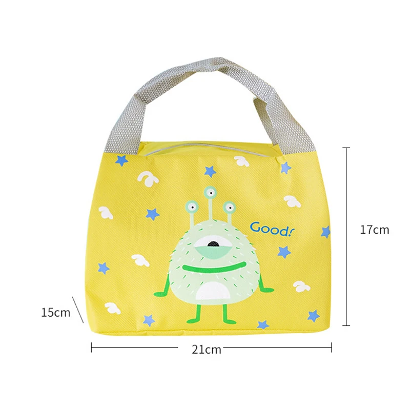 

BONAMIE Zipper Lunch Bag For Kids Cartoon Frog Monster Bear Printing Insulated Thermal Cooler Bag Milk Bottle Insulation Bag