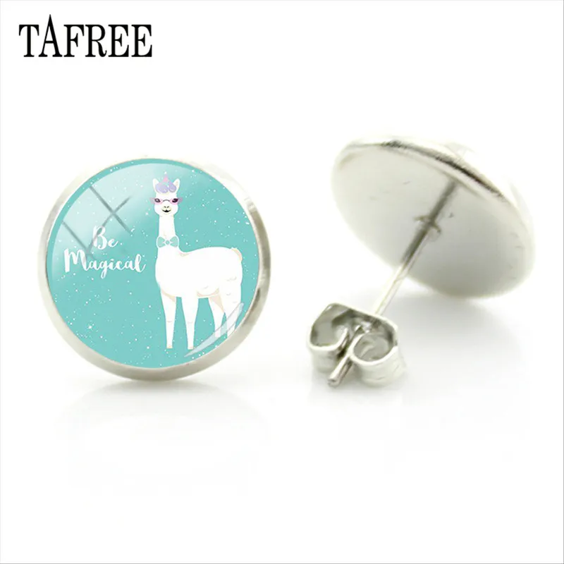 YT02 TAFREE, серьги-гвоздики из альпаки с изображением животных ламы, художественное изображение, стеклянный кабошон, очаровательные серьги для девочек и женщин, ювелирные изделия ручной работы, Gtifs YT13 - Окраска металла: YT02