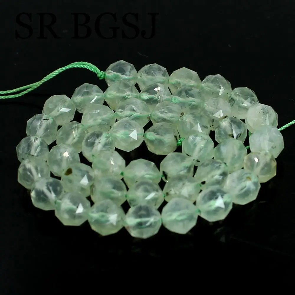 

Free Shipping 8mm AAA Prehnite Polygonal Faceted Round Natural Gems Stone Jewelry DIY Beaded Beads Strand 15"