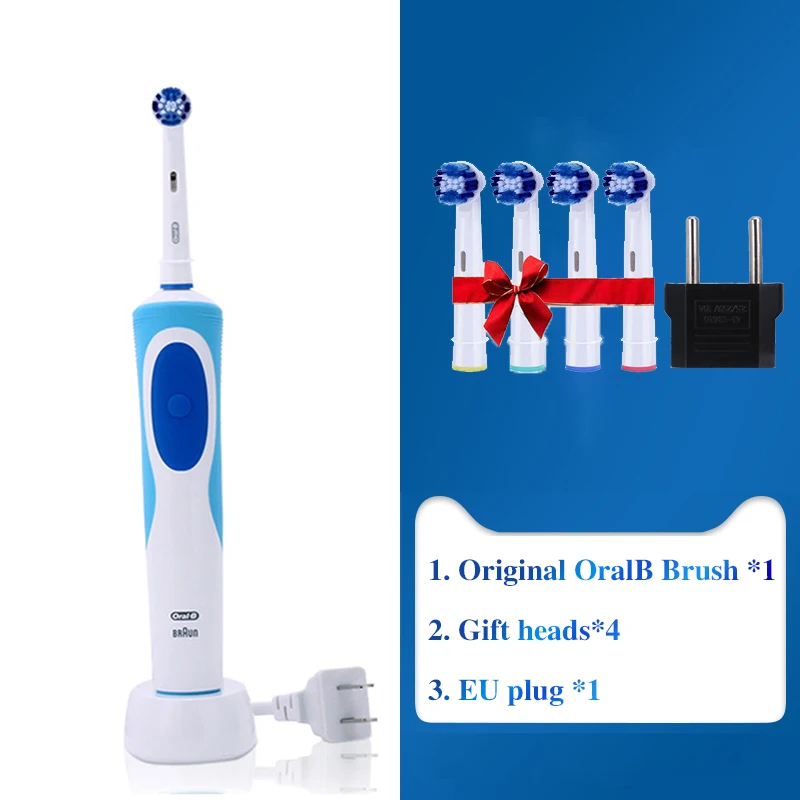 Синий OralB зубная щетка перезаряжаемая зубная щетка Oralb держатель для зубной щетки сменные головки звуковое вращение для взрослых Smart Time D12 D12013 - Цвет: Синий