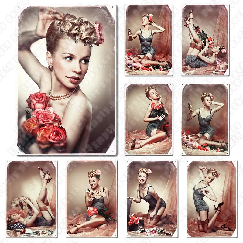 

Классические фотографии, винтажные металлические жестяные знаки для привлекательной девушки, декор для паба, клуба, кафе, дома, железный же...