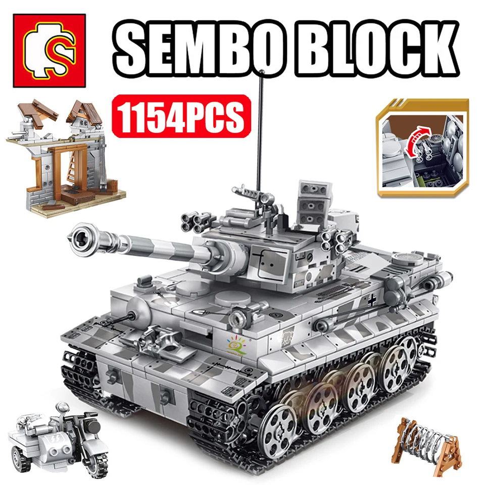 

SEMBO Military German Tiger Tank 3D Model Building Block Set WW2 Soldiers Tanks War Army Soldier Mini Diamond Bricks Toy for Boy