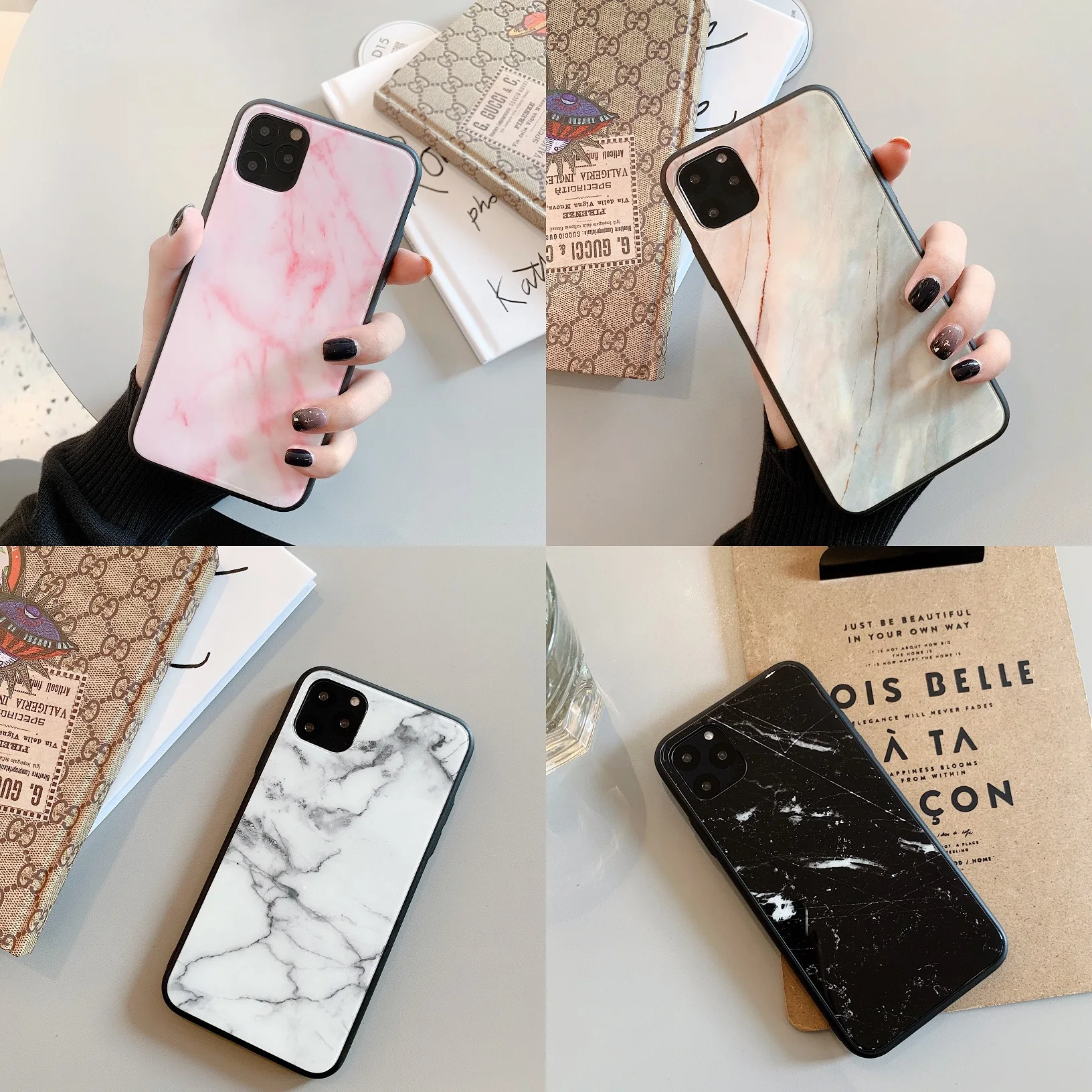 

For iPhone 7 6s 6 8 Plus X XR XS 11 12 Pro Max mobile phone case marble pattern glass phone case simple ins Free shipping