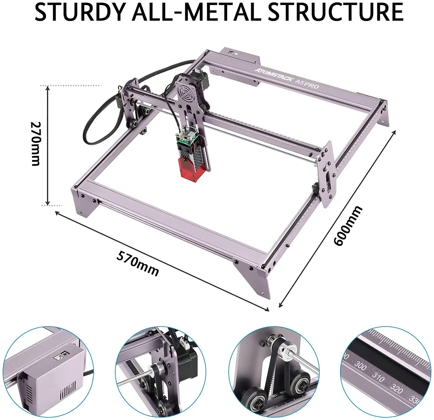 Hot ATOMSTACK A5 PRO 40W Laser Engraving Machine Lazer Engraver Printer with Y-axis Rotary Roller For Cans Eggs Cylinders Bottle