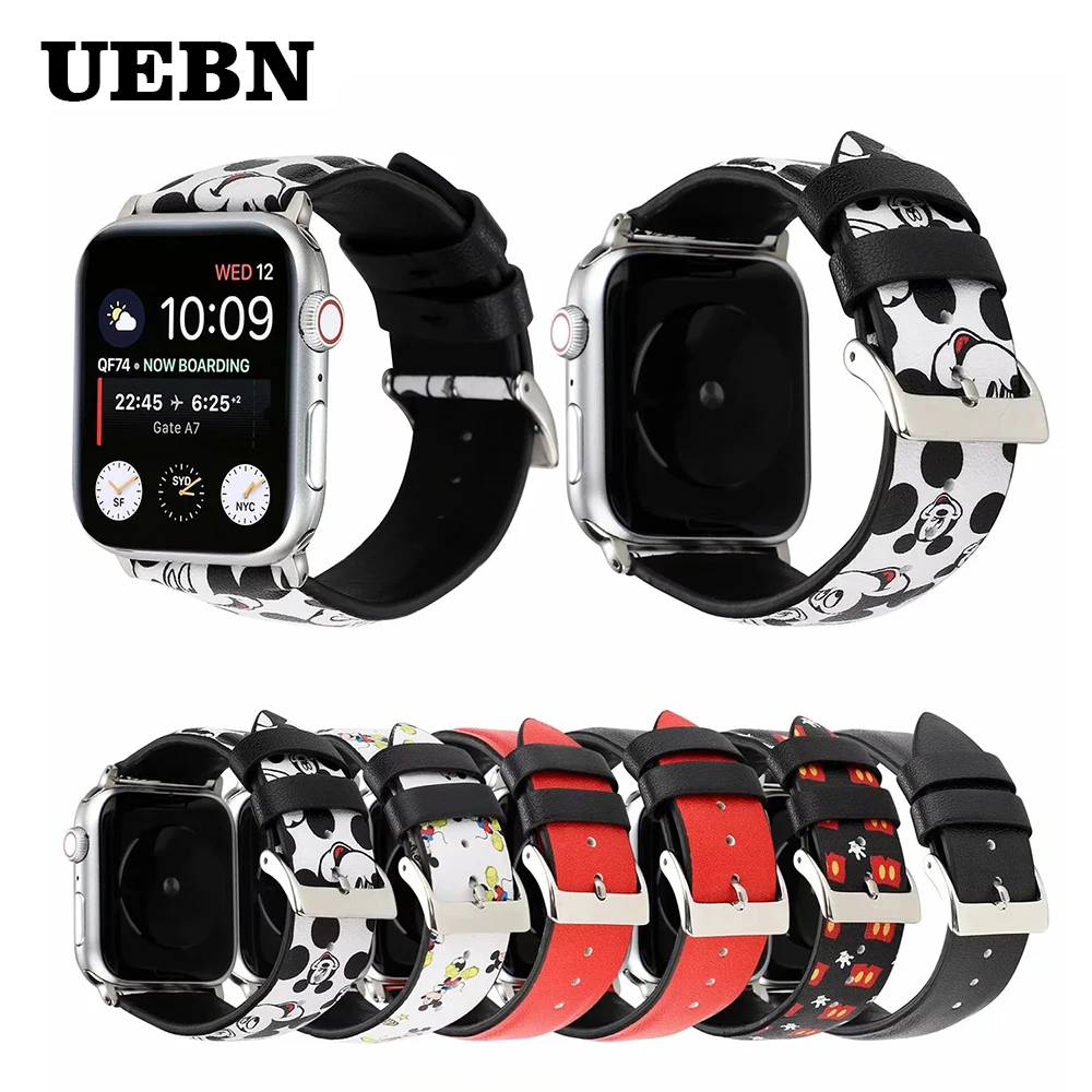 Кожаный ремешок UEBN для apple watch 38 42 40 44 мм классический кожаный браслет с пряжкой