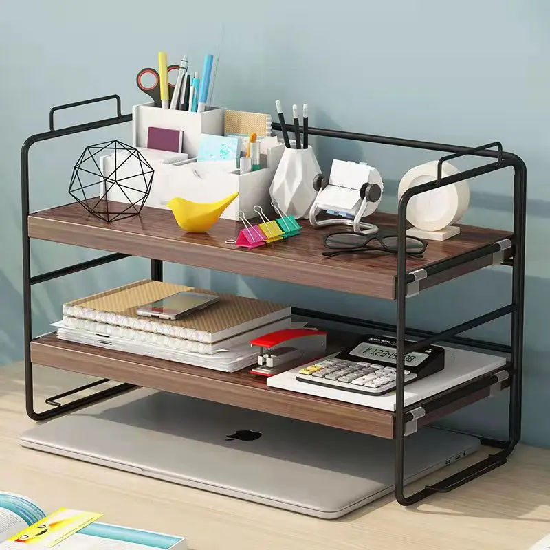 Louis Fashion Simple Bookshelf Office Desktop  Multi-layer Iron Small Shelf on the Table