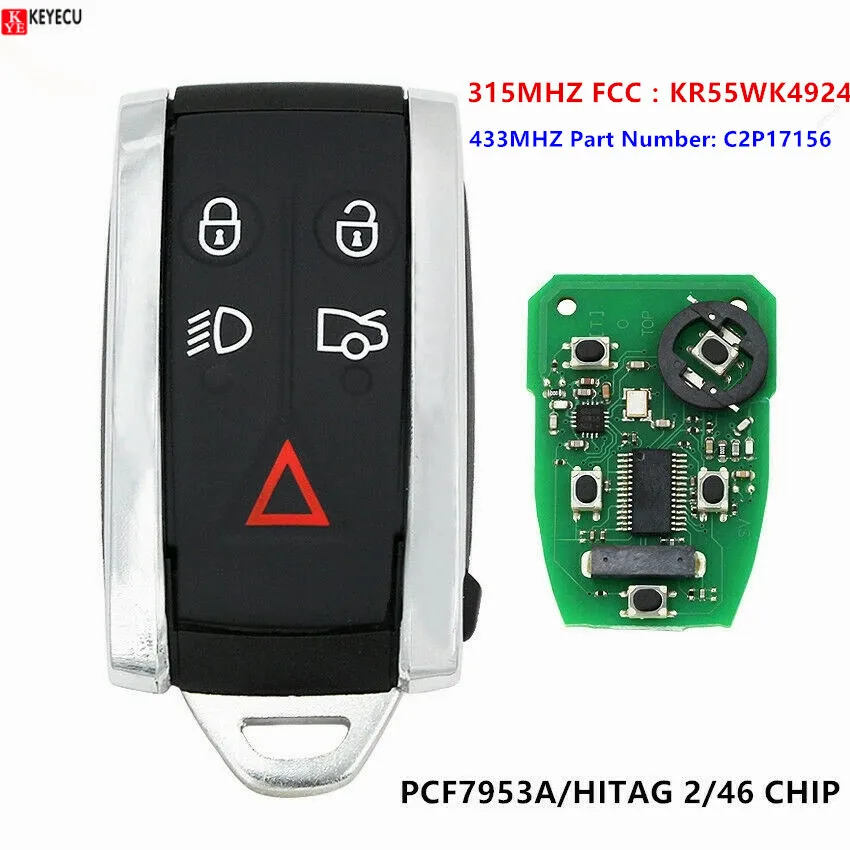 KEYECU 315 МГц/434 МГц C2P17156 KR55WK49244 KR55WK45694 Смарт 5 кнопки дистанционный смарт ключ брелок