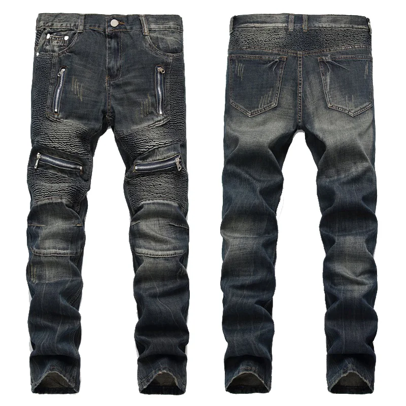 

New Fashion European Mens Jeans Denim Cowboy Casual Hip Hop Zipper Trousers Streetwear Long Pants JB6502