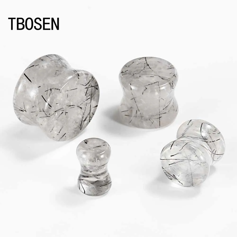 

New Arrival Natural Stone Ear Plugs Expanders Ear Gauges Glass Stretchers Black Rutilated Stone Earring Plugs Jewelry Gift 8mm