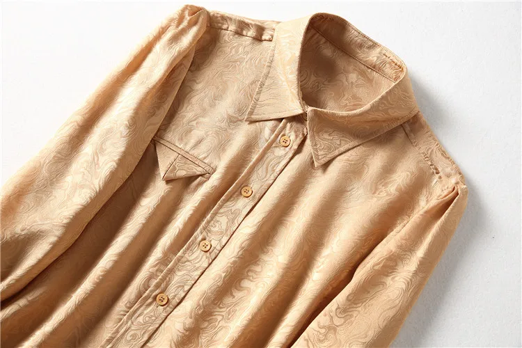 

European and American women's clothing new 2021 spring Long sleeve lapel Fashionable single-breasted jacquard Silk shirt