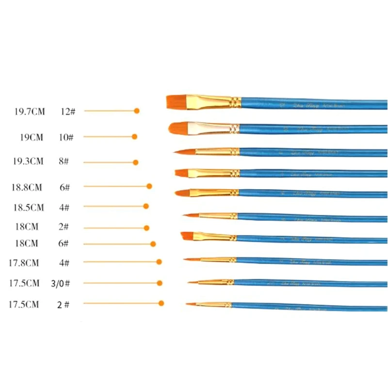 

10 шт. Акварель Живопись Кисть нейлон волос для рисования, Краски точка набор наконечников X3UE
