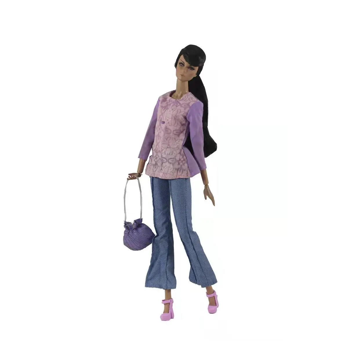 

Одежда для куклы Барби 1/6 BJD, модная Фиолетовая рубашка с длинным рукавом, верхние брюки и сумка, аксессуары для кукольного домика 11,5 дюйма, д...