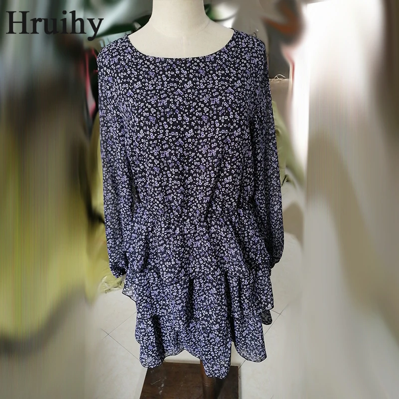 

Boho Dresses for Women Casual Long Sleeve Round Neck Print A Line Elegant Fashion Ruffles Vintage Clothes Chiffon Party Dress