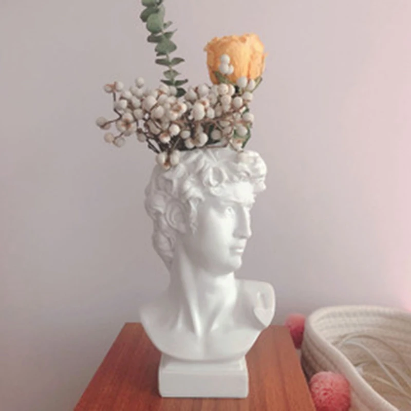 

Modern Nordic Style Creative Portrait Vase Human Head Flower Vases Decorative Ornaments Resin David Home Flowers Art Decor