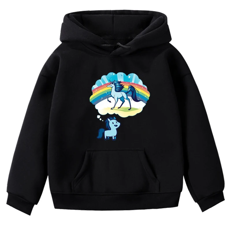 Hoodies 1 Новые модные детские толстовки с капюшоном с аниме для мальчиков и девочек, толстовка с единорогом, зимние уплотненные пуловеры с единорогом, топы - Цвет: Hoodies 1