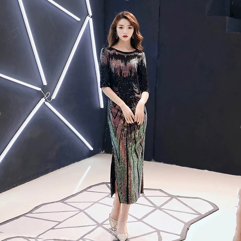 Халат De Soiree 2021 Новое платье с открытыми плечами сексуальное вечернее О-образным