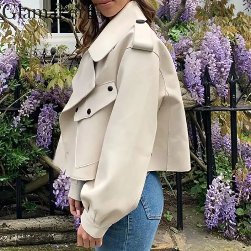 Glamaker однотонная искусственная кожа короткая зимняя куртка женская с длинным рукавом Базовая осенняя куртка пальто Женский бомбер повседневная кожаная новая куртка