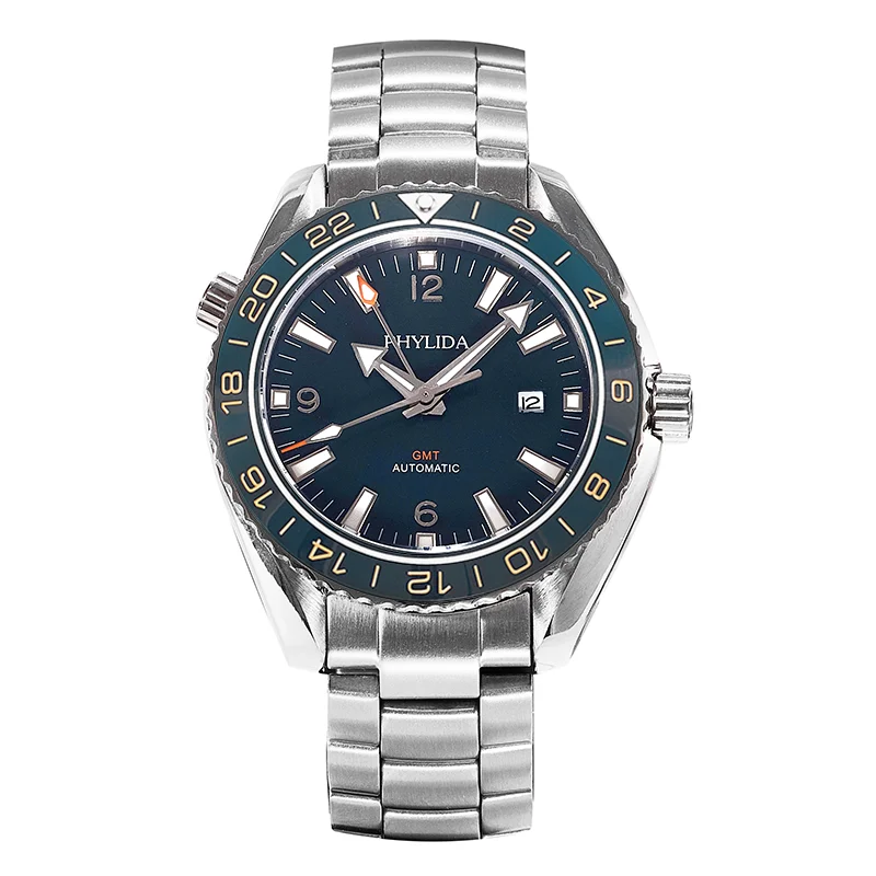 with logo Мужские синие 43,5 мм GMT двухчасовые автоматические часы Sea master Ocean Homage сапфировое стекло синяя керамическая вставка 3 АТМ - Цвет: with logo