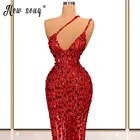 Вечернее платье-Русалка с блестками, с V-образным вырезом, красное, без рукавов, для выпускного вечера, 2021