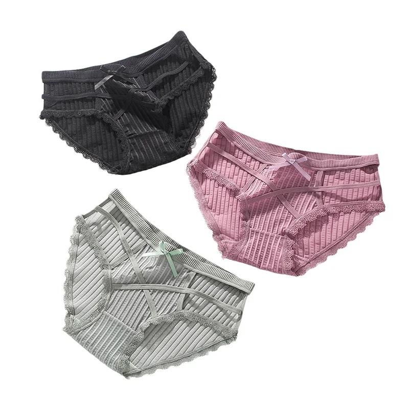 

Sexy Women Lace Edge Panties Hollow Out Underwear Seamless Cross Belt Briefs Cotton Crotch Low Waist Stripe Underpants One size
