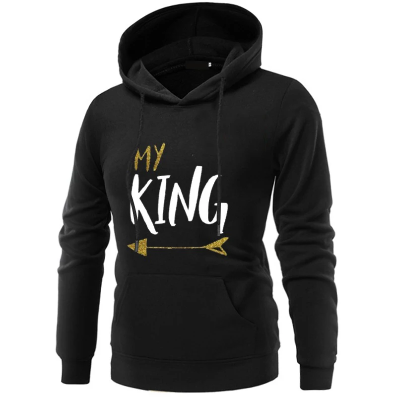 MY QUEEN KING толстовка с капюшоном и принтом для пары модные повседневные женские толстовки Толстовка с надписью женская одежда