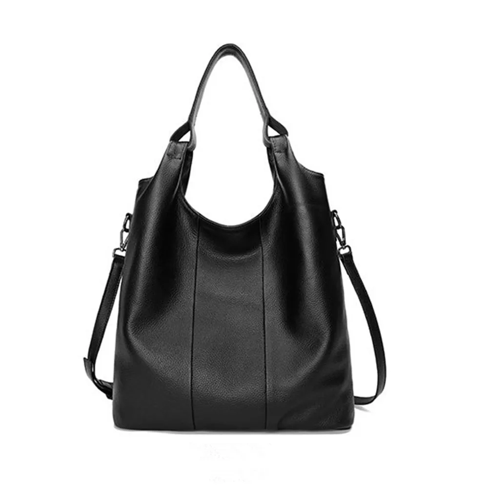 

Повседневная женская сумка из натуральной кожи, Хобо, модная сумка на плечо из мягкой воловьей кожи черного цвета, дамские сумочки через пле...