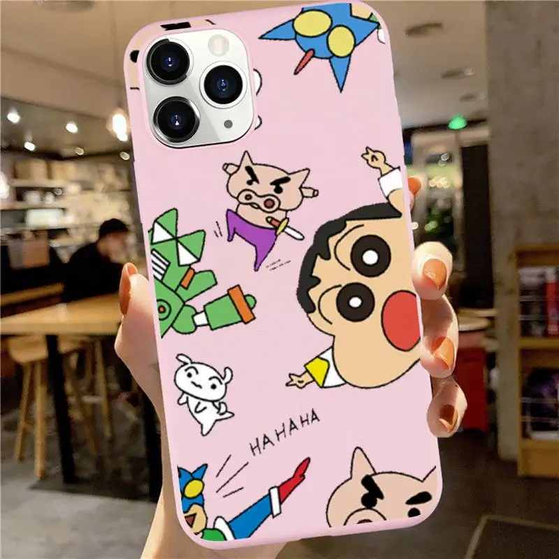 

Crayon Shin-chan cute cartoon Phone Case Candy Color for iPhone 6 7 8 11 12 s mini pro X XS XR MAX Plus Anti-fall mobile cover