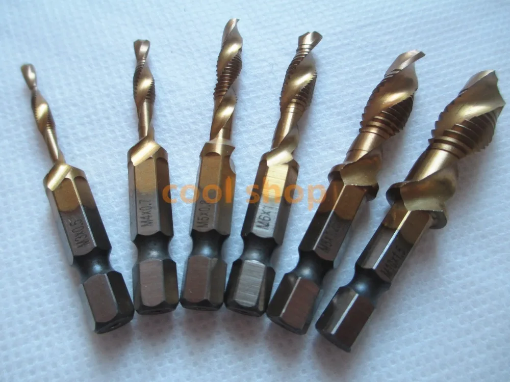 

6Pcs M3-M10 Hex Shank Titanium Plated HSS Screw Thread Metric Tap Drill Bits