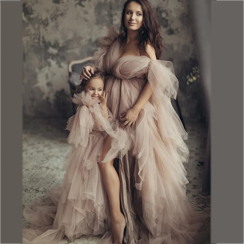 Sexy Maternity Dresses for Photoshoot Fluffy Luxury Ruffles Pajamas Party Nightgowns Custom Made Pregnacy Gowns Shoot