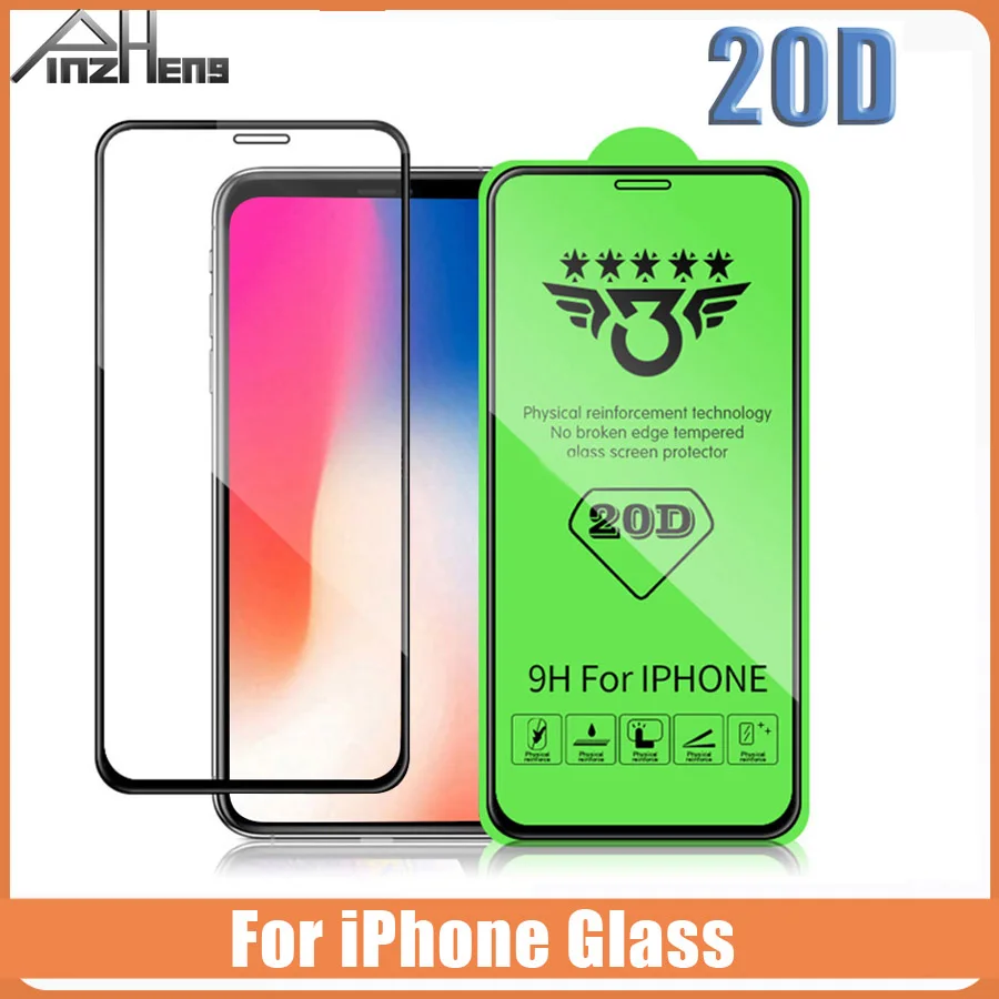 PINZHENG 20D закаленное стекло для iPhone 6 7 8 Plus X XR XS MAX полное покрытие Защитная пленка