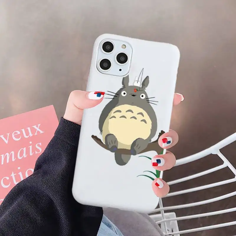 

Cute Cartoon Happy Totoro Phone Case Candy Color for iPhone 6 7 8 11 12 s mini pro X XS XR MAX Plus