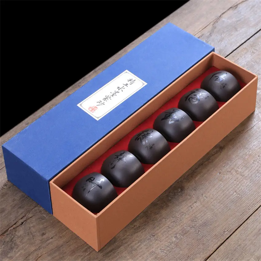 

Hot Sale 6 pcs Purple Clay Tea Cup Set Capacity 85ml Teacup Cups Ceramic Teacups Kung Fu High Quality Porcelain Gift Packed Safe