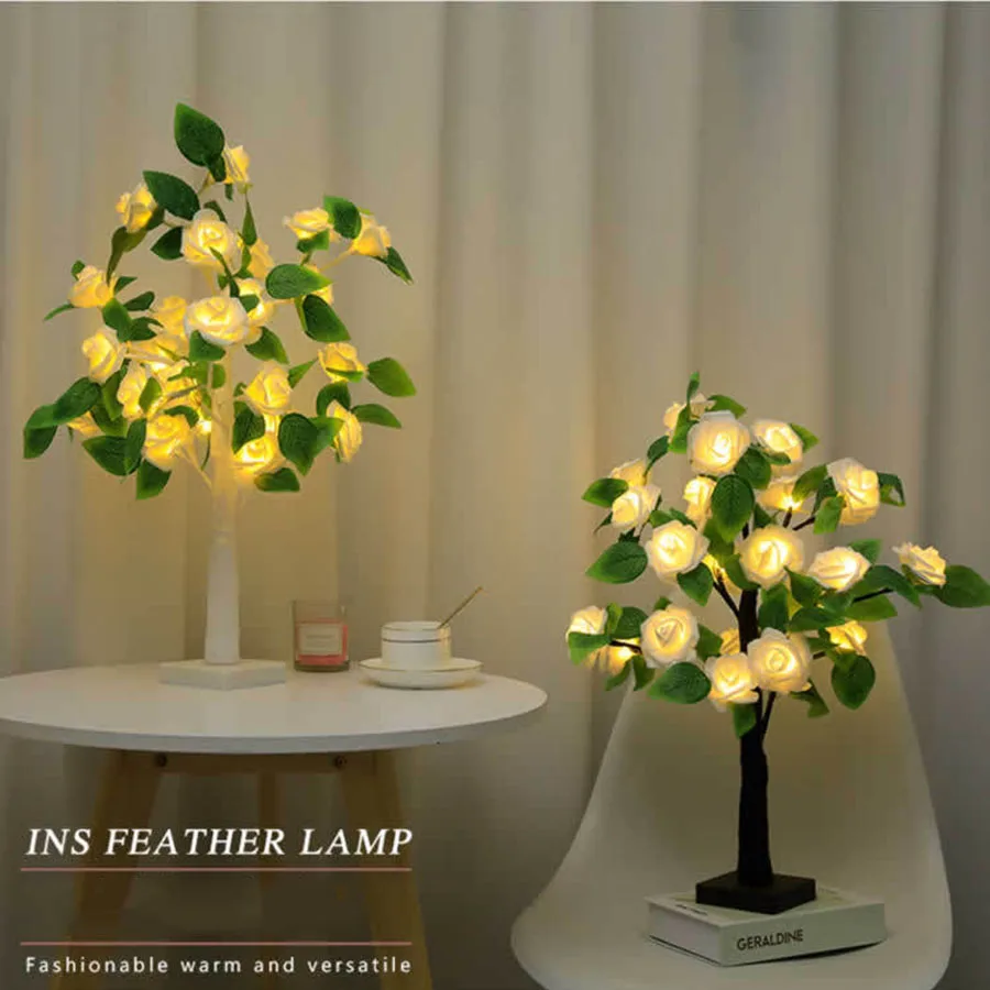 

Rose Flower Bonsai Tree Light 24 LED Artificial Tabletop Tree Lights Battery-Powered Night Light For Christmas Valentine's Day