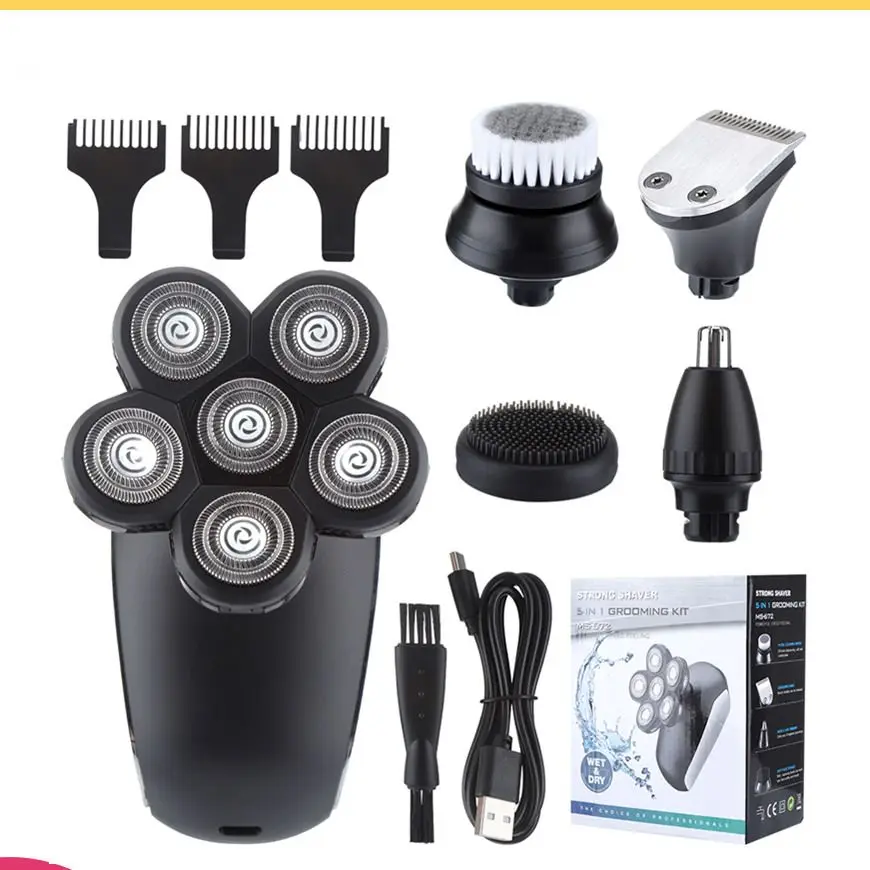 

Мужская бритва 5 в 1 со светодиодной подсветкой, триммер с 6 плавающими головками, водонепроницаемая перезаряжаемая электрическая бритва, ма...