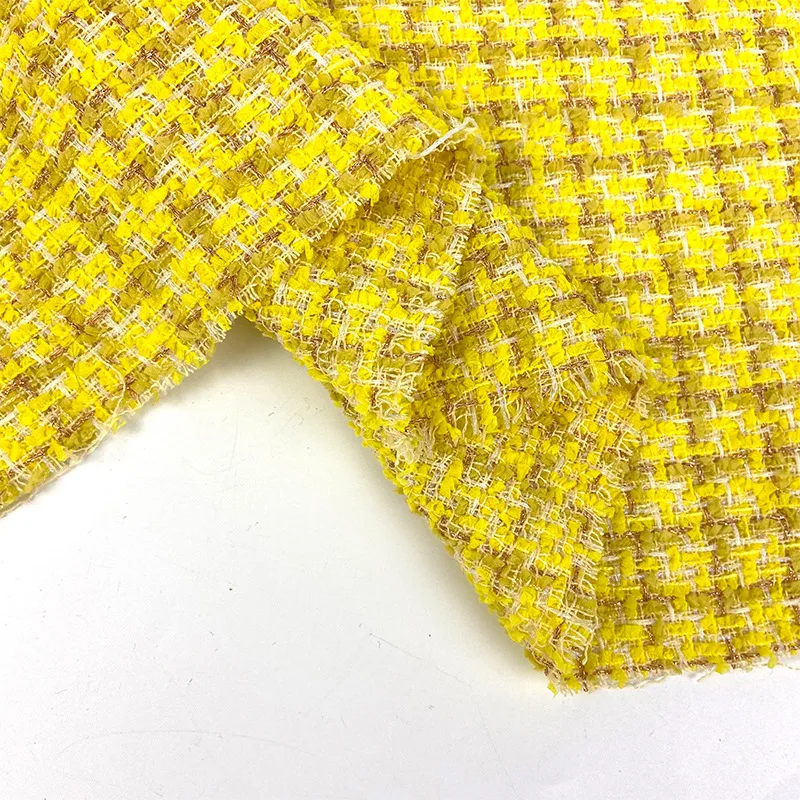

2021 твидовая ткань желтого цвета с золотым шелком для пальто-270 г/м2
