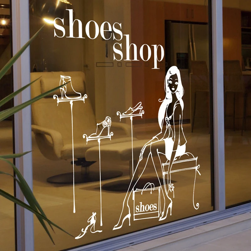 Shoes Store Wall Sticker Sexy Lady Girls Decoration Clothing Decal Cloakroom Showcase Decor Shop Glass | Дом и сад