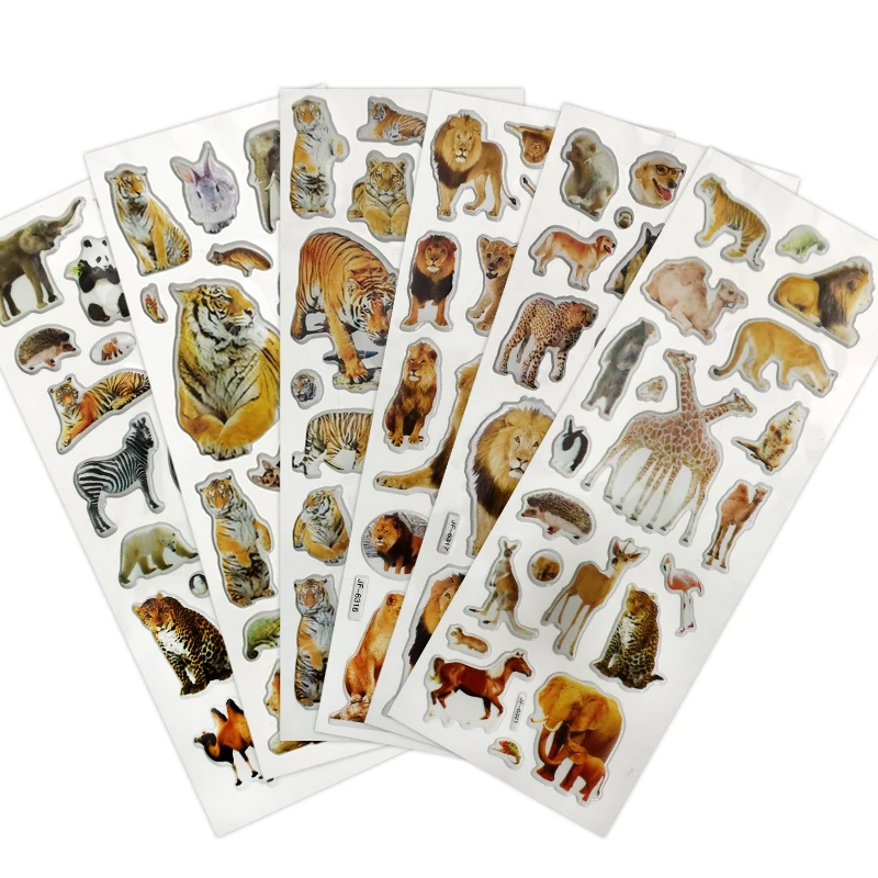 10 hojas 3D animales pegatinas juguetes para los ni&ntilde;os en los recortes del ordenador port&aacute;til del tel&eacute;fono regalos animales Panda le&oacute;n Tigre pegatina-0
