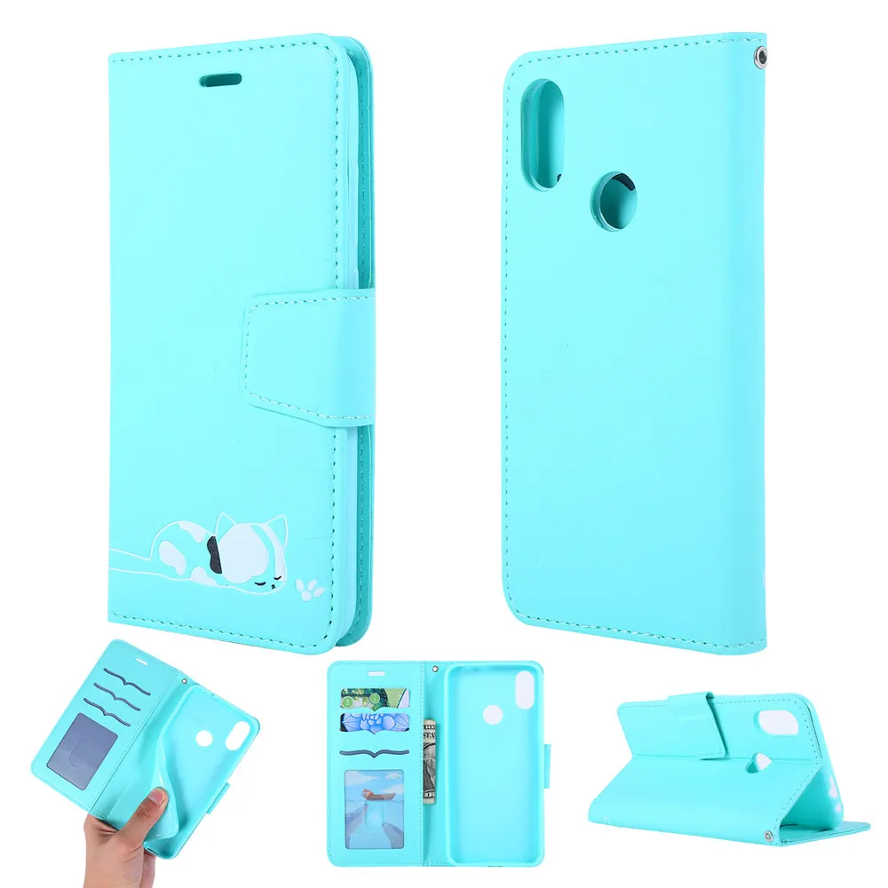 Роскошная Кожаная Обложка для книги чехол для Xiaomi mi A2 Lite Red mi Note 7 6 Pro Sleepy Cat флип-чехол с слотами для карт Landyard